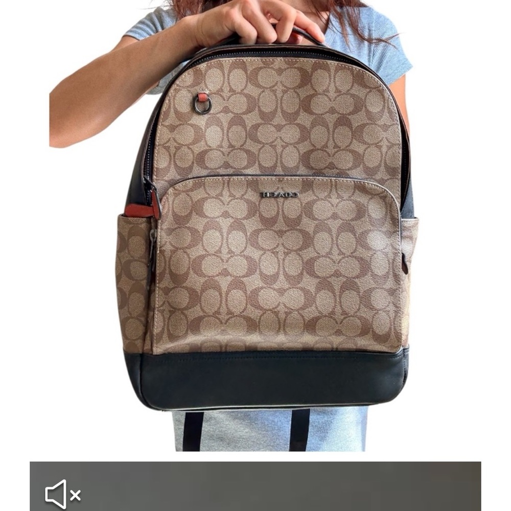 Coach Tan and Black Backpack with Signature Monogram